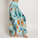 Buddha Stones Pure Cotton Dreamcatcher Feather Pattern Women's Elastic Waist Harem Pants