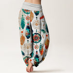 Buddha Stones Pure Cotton Dreamcatcher Feather Pattern Women's Elastic Waist Harem Pants