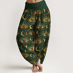 Buddha Stones Cotton Mystic Eye Moon Pattern Women's Elastic Waist Harem Pants