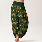 Buddha Stones Cotton Mystic Eye Moon Pattern Women's Elastic Waist Harem Pants
