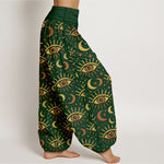 Buddha Stones Cotton Mystic Eye Moon Pattern Women's Elastic Waist Harem Pants