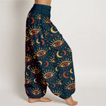 Buddha Stones Cotton Mystic Eye Moon Pattern Women's Elastic Waist Harem Pants
