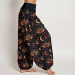 Buddha Stones Cotton Mystic Eye Moon Pattern Women's Elastic Waist Harem Pants