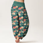 Buddha Stones Cotton Lotus Crane Pattern Women's Elastic Waist Harem Pants