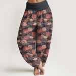 Buddha Stones Cotton Lotus Crane Pattern Women's Elastic Waist Harem Pants