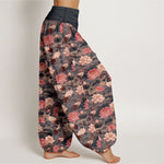 Buddha Stones Cotton Lotus Crane Pattern Women's Elastic Waist Harem Pants