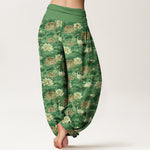 Buddha Stones Cotton Lotus Crane Pattern Women's Elastic Waist Harem Pants