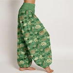 Buddha Stones Cotton Lotus Crane Pattern Women's Elastic Waist Harem Pants