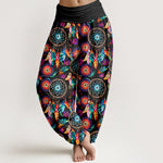 Buddha Stones Cotton Dreamcatcher Feather Pattern Women's Elastic Waist Harem Pants