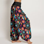 Buddha Stones Cotton Dreamcatcher Feather Pattern Women's Elastic Waist Harem Pants