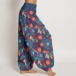 Buddha Stones Cotton Dreamcatcher Feather Pattern Women's Elastic Waist Harem Pants