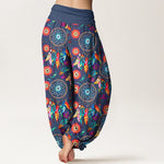 Buddha Stones Cotton Dreamcatcher Feather Pattern Women's Elastic Waist Harem Pants