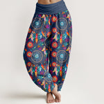 Buddha Stones Cotton Dreamcatcher Feather Pattern Women's Elastic Waist Harem Pants