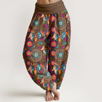 Buddha Stones Cotton Dreamcatcher Feather Pattern Women's Elastic Waist Harem Pants