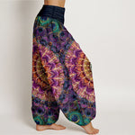 Buddha Stones Pure Cotton Mandala Feather Pattern Women's Elastic Waist Harem Pants