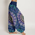 Buddha Stones Pure Cotton Mandala Feather Pattern Women's Elastic Waist Harem Pants