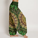 Buddha Stones Pure Cotton Mandala Feather Pattern Women's Elastic Waist Harem Pants
