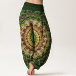 Buddha Stones Pure Cotton Mandala Feather Pattern Women's Elastic Waist Harem Pants