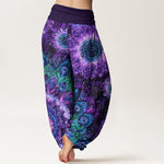 Buddha Stones Cotton Peacock Feather Pattern Women's Elastic Waist Harem Pants