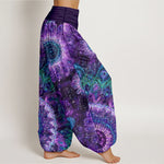 Buddha Stones Cotton Peacock Feather Pattern Women's Elastic Waist Harem Pants