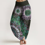 Buddha Stones Cotton Peacock Feather Pattern Women's Elastic Waist Harem Pants