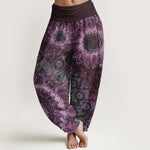 Buddha Stones Cotton Peacock Feather Pattern Women's Elastic Waist Harem Pants