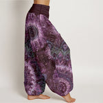 Buddha Stones Cotton Peacock Feather Pattern Women's Elastic Waist Harem Pants