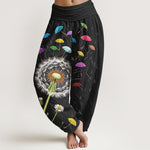 Buddha Stones Pure Cotton Dandelion Bloom Pattern Women's Elastic Waist Harem Pants