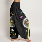 Buddha Stones Pure Cotton Dandelion Bloom Pattern Women's Elastic Waist Harem Pants