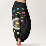 Buddha Stones Pure Cotton Dandelion Bloom Pattern Women's Elastic Waist Harem Pants