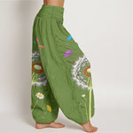 Buddha Stones Pure Cotton Dandelion Bloom Pattern Women's Elastic Waist Harem Pants
