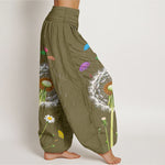 Buddha Stones Pure Cotton Dandelion Bloom Pattern Women's Elastic Waist Harem Pants
