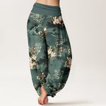 Buddha Stones Pure Cotton Floral Cloud Pattern Women's Elastic Waist Harem Pants