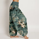 Buddha Stones Pure Cotton Floral Cloud Pattern Women's Elastic Waist Harem Pants