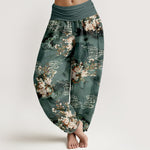 Buddha Stones Pure Cotton Floral Cloud Pattern Women's Elastic Waist Harem Pants