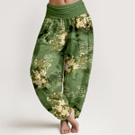 Buddha Stones Pure Cotton Floral Cloud Pattern Women's Elastic Waist Harem Pants