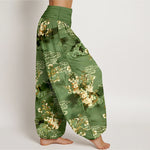 Buddha Stones Pure Cotton Floral Cloud Pattern Women's Elastic Waist Harem Pants