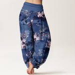 Buddha Stones Pure Cotton Floral Cloud Pattern Women's Elastic Waist Harem Pants