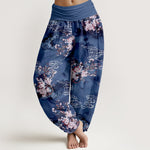 Buddha Stones Pure Cotton Floral Cloud Pattern Women's Elastic Waist Harem Pants
