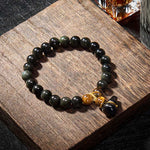 Buddha Stones Rainbow Obsidian Gourd Protection Vintage Chinese Bracelet