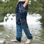 Buddha Stones Cotton Splicing Paisley Pattern Men's Tapered Pants With Pockets