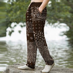 Buddha Stones Cotton Splicing Paisley Pattern Men's Tapered Pants With Pockets