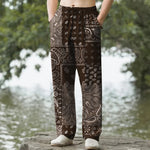 Buddha Stones Cotton Splicing Paisley Pattern Men's Tapered Pants With Pockets