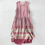 Buddha Stones Summer Casual Bohemian Geometric Floral Pattern Women's Summer Sleeveless Midi Dress With Pockets