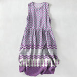 Buddha Stones Summer Casual Bohemian Geometric Floral Pattern Women's Summer Sleeveless Midi Dress With Pockets