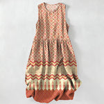 Buddha Stones Summer Casual Bohemian Geometric Floral Pattern Women's Summer Sleeveless Midi Dress With Pockets