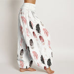 Buddha Stones Pure Cotton Feather Pattern Women's Elastic Waist Harem Pants
