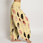 Buddha Stones Pure Cotton Feather Pattern Women's Elastic Waist Harem Pants