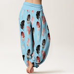 Buddha Stones Pure Cotton Feather Pattern Women's Elastic Waist Harem Pants