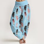 Buddha Stones Pure Cotton Feather Pattern Women's Elastic Waist Harem Pants